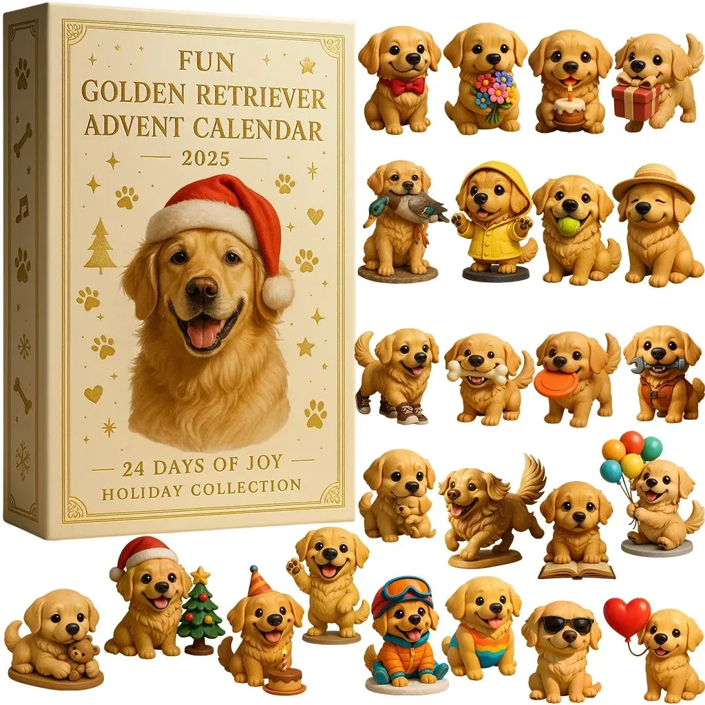 Vidám adventi naptár egy golden retrieverrel 2025