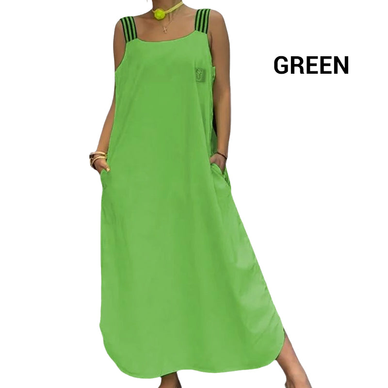 Széles pántos maxi ruha zsebekkel