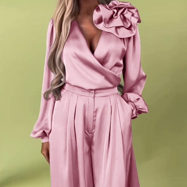 Luxus szett szatén inggel és bő nadrággal