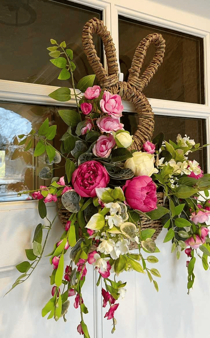 🔥 Nyuszi kosár lógó fali zsebes tavaszi dekoráció