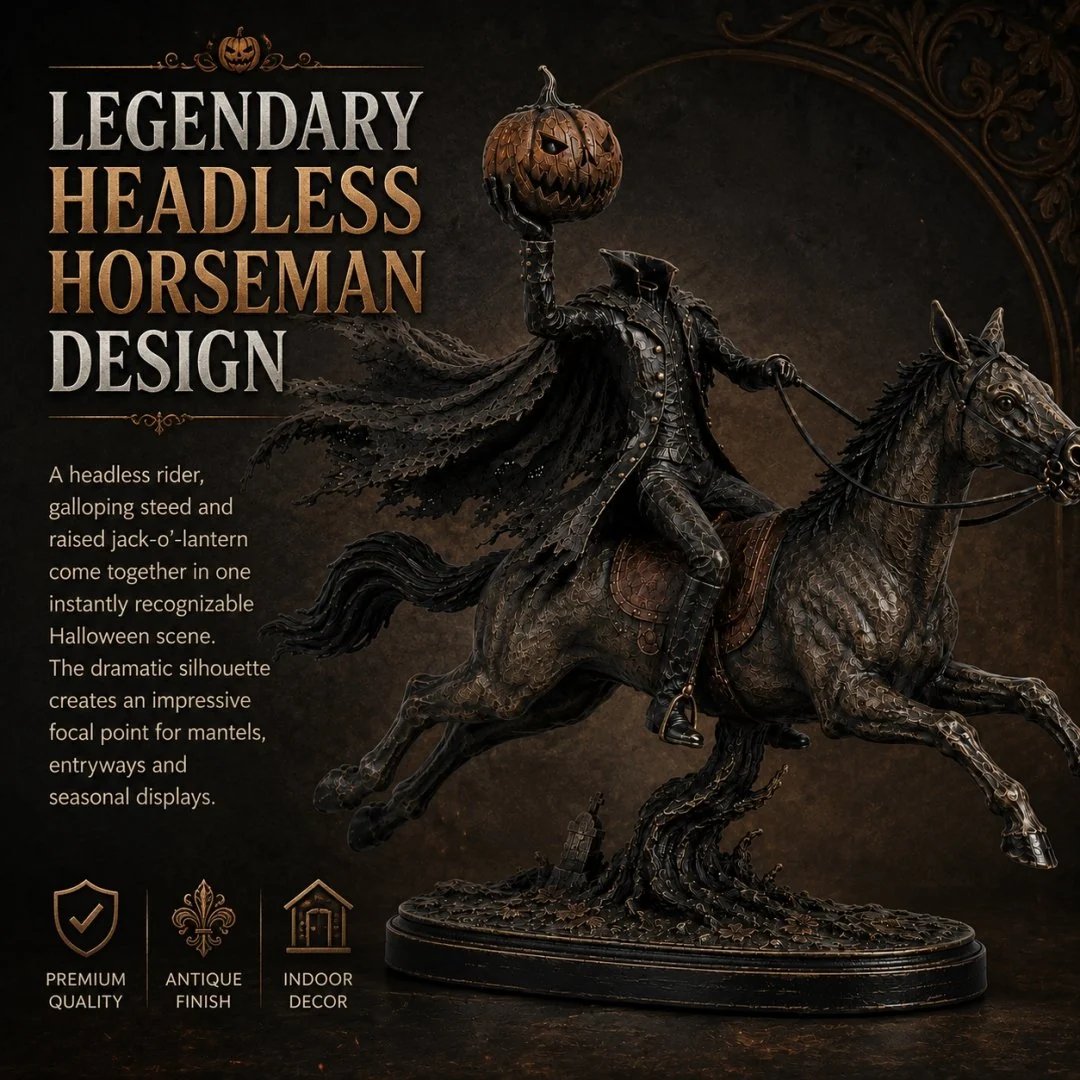 Éjféli Üldözés Fej Nélküli Lovas LED Figura – Halloween Dekoráció