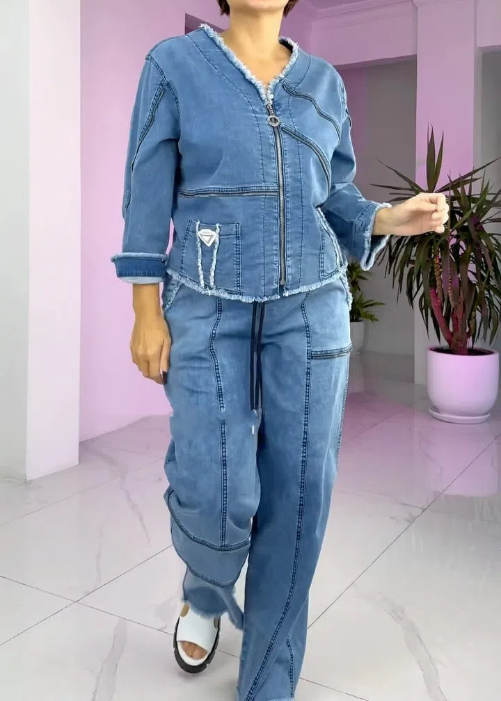 Női vintage farmer cipzáras öltöny