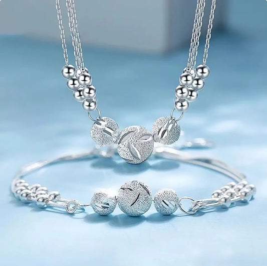 🎁🔥[Nyaklánc + Karkötő]✨Ékszer szett gravírozott ezüst nyaklánccal