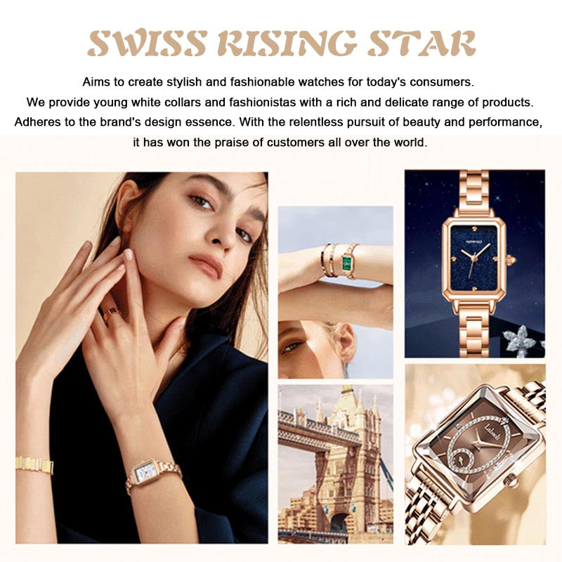 💎Divatos, szögletes női karóra rozéaranyból, gyémántokkal