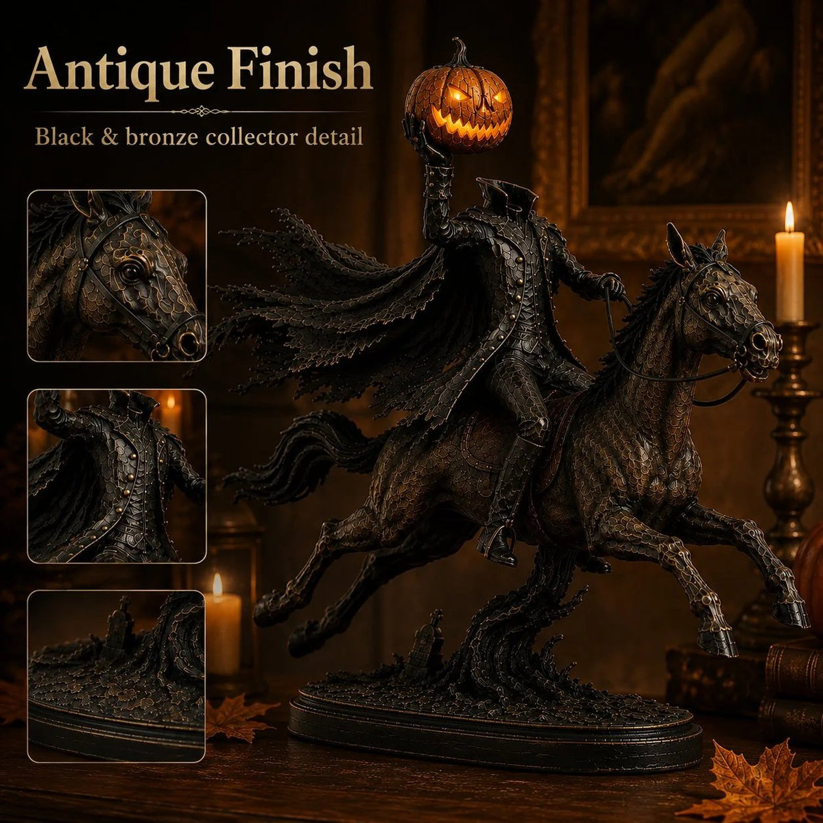 Éjféli Üldözés Fej Nélküli Lovas LED Figura – Halloween Dekoráció