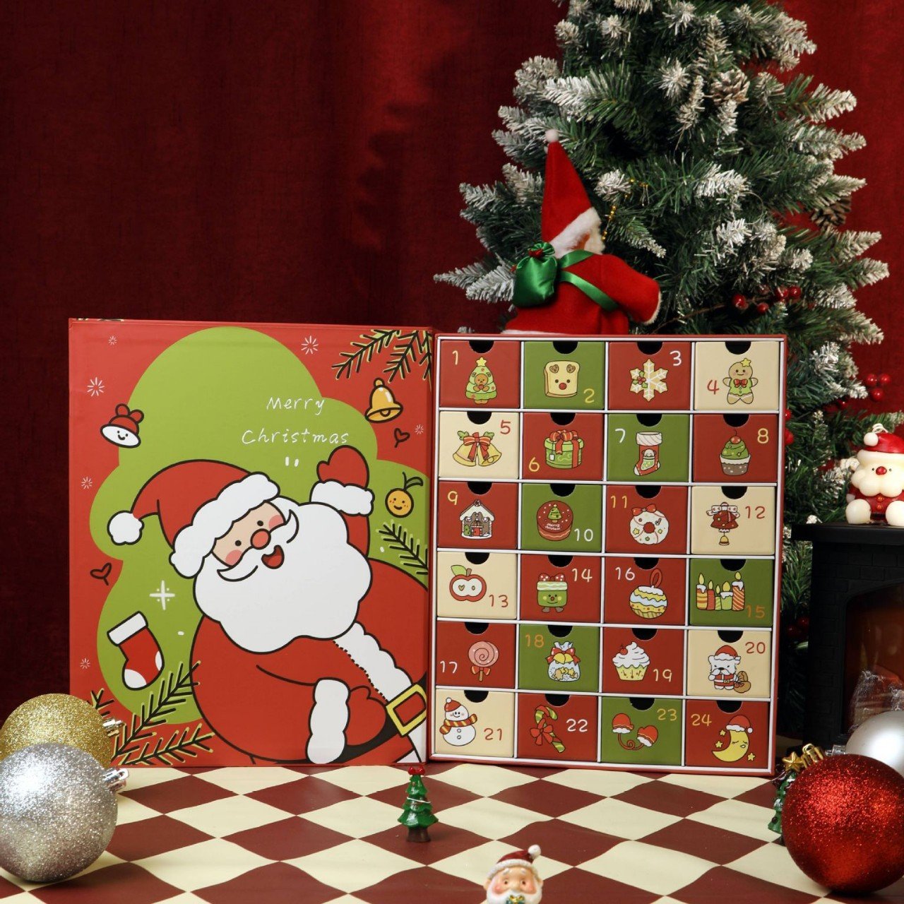 Rózsaszín Márvány Adventi Naptár 2025, 24 nap karácsonyig visszaszámláló doboz