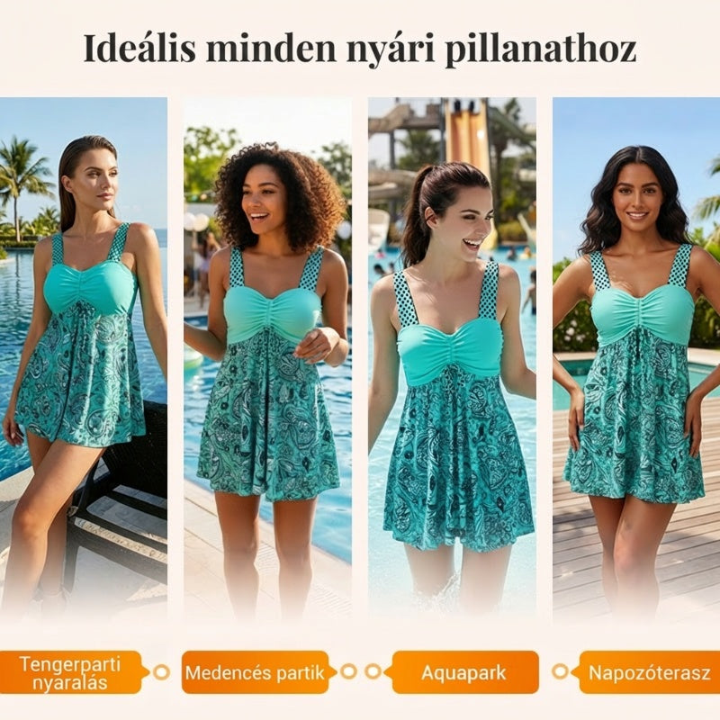 🔥👙【S-4XL】Ciánkék nyomtatott bikini fürdőruha