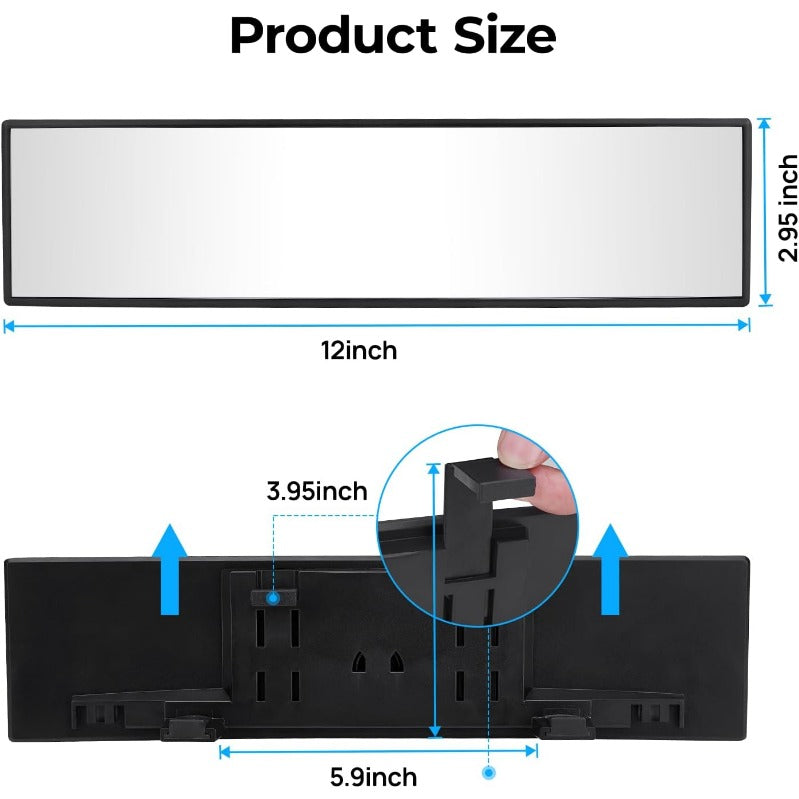 12 hüvelykes panoráma visszapillantó tükör csipesszel