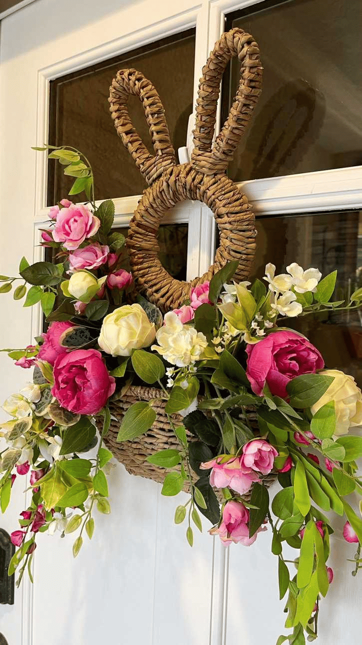 🔥 Nyuszi kosár lógó fali zsebes tavaszi dekoráció