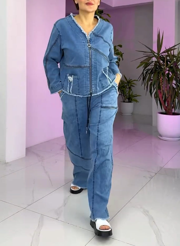 Női vintage farmer cipzáras öltöny