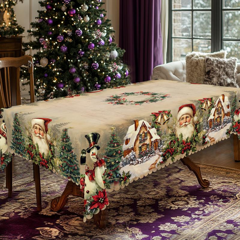 Prémium karácsonyi terítő – bájos Mikulás és rénszarvas motívum az örömteli családi pillanatokhoz
