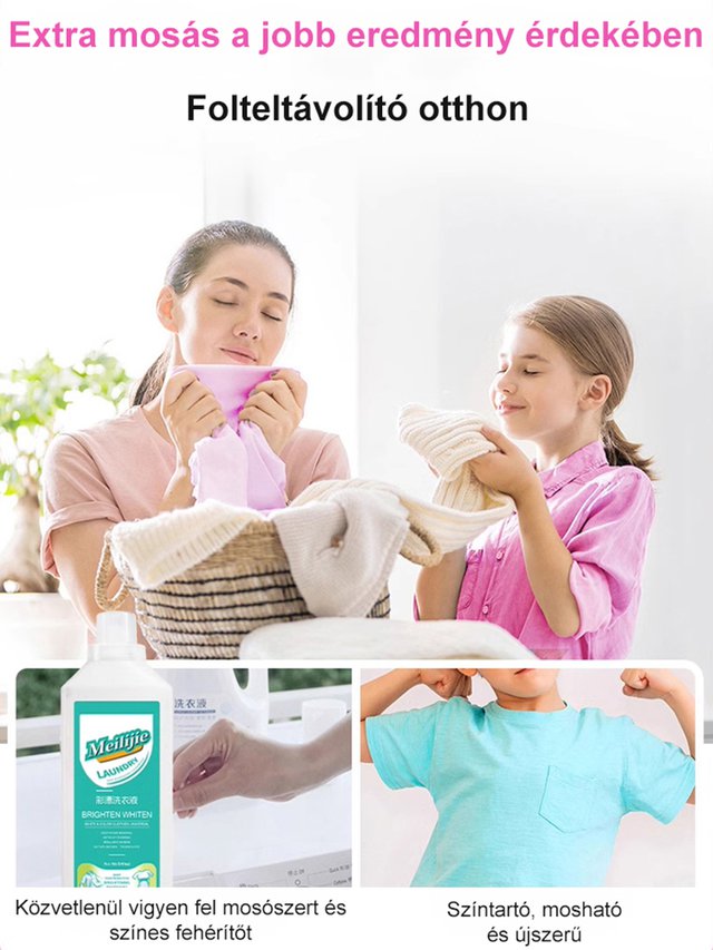 Sárga folteltávolító, élénkítő, oxigénnel aktiválható, fehérítő és tisztító folyadék