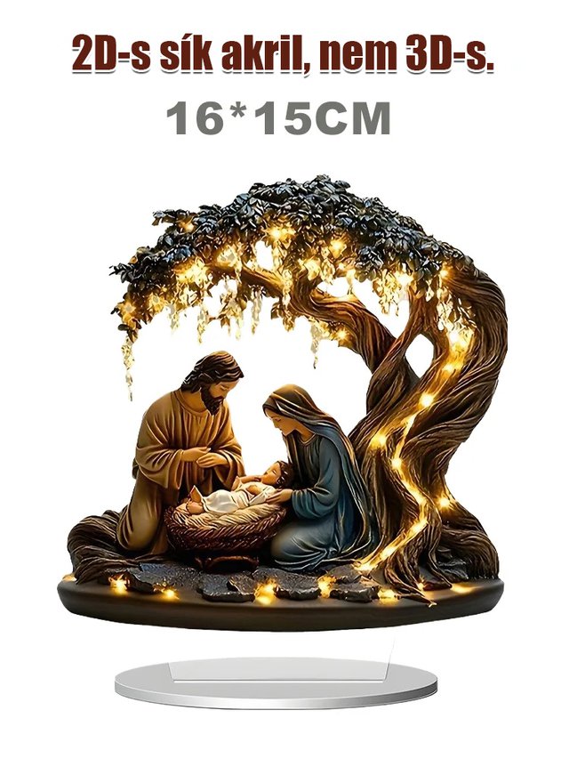 Újszülött lapos asztaldísz karácsonyi jelenettel