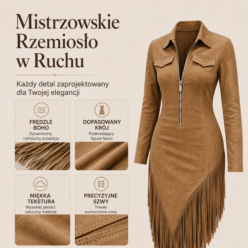 🌸49% kedvezmény💖Női retró midi ruha cipzárral és rojtokkal