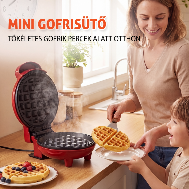 🧇 Mini elektromos gofrisütő – Könnyű reggeli készítéshez, kompakt – Utánvét ✨