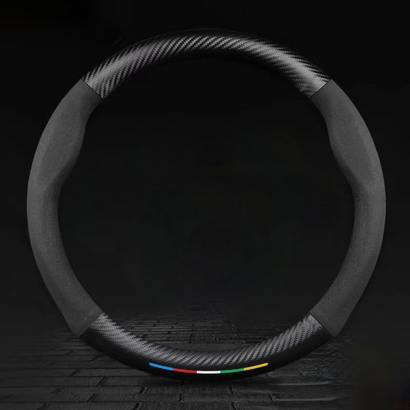 TrackVibe | Fekete karbon velúr kormánykerék borítás – Csúszásgátló és kopásálló
