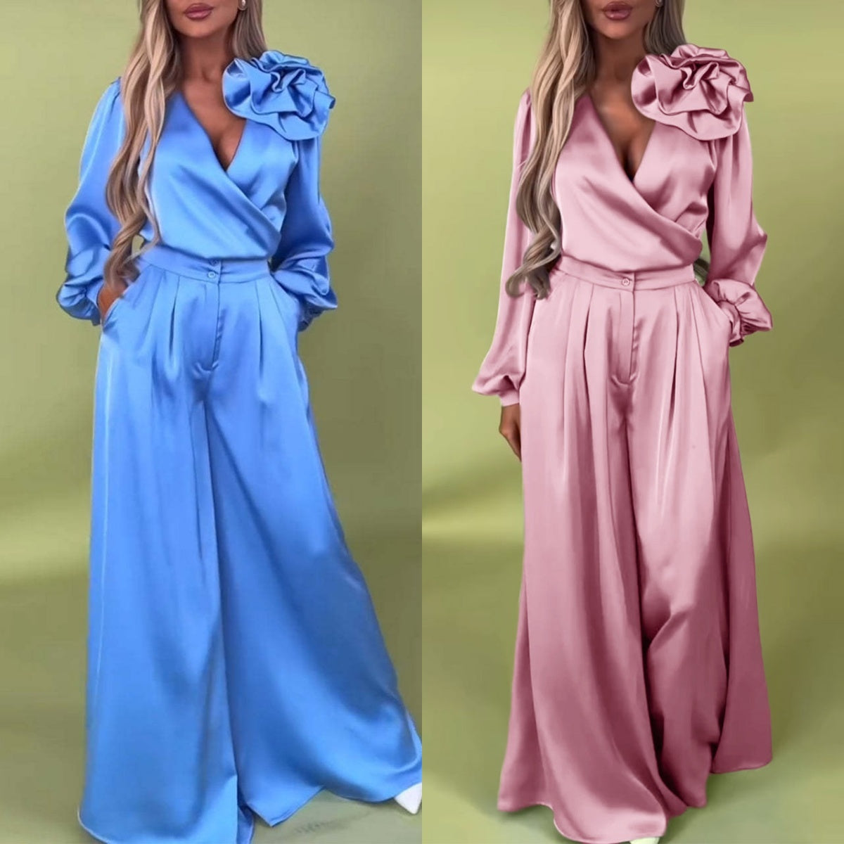 Luxus szett szatén inggel és bő nadrággal