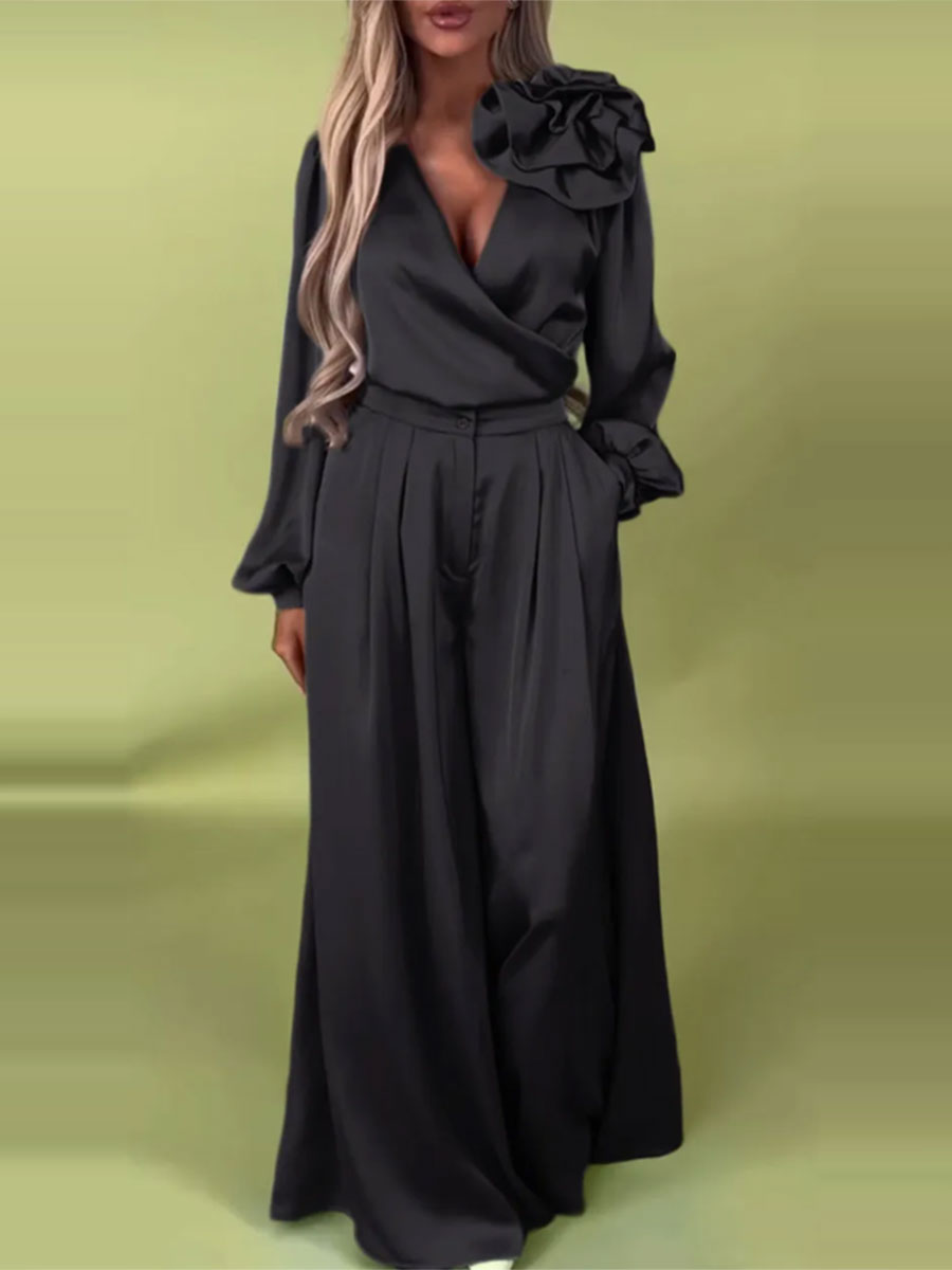 Luxus szett szatén inggel és bő nadrággal