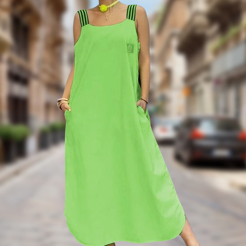 Széles pántos maxi ruha zsebekkel