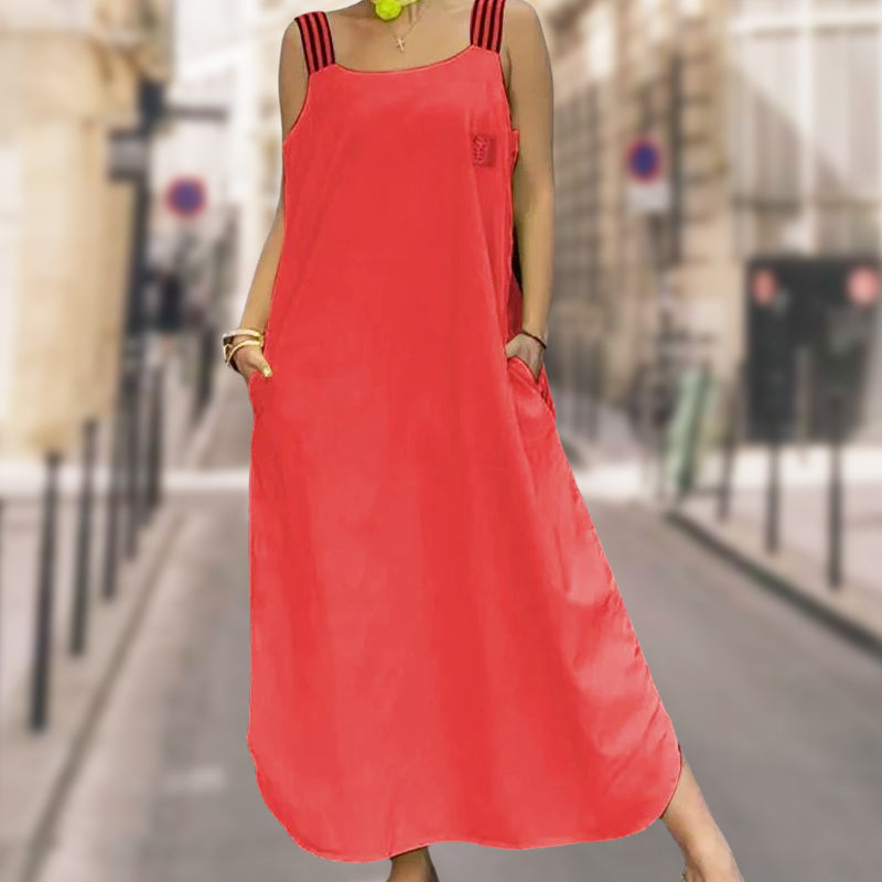 Széles pántos maxi ruha zsebekkel