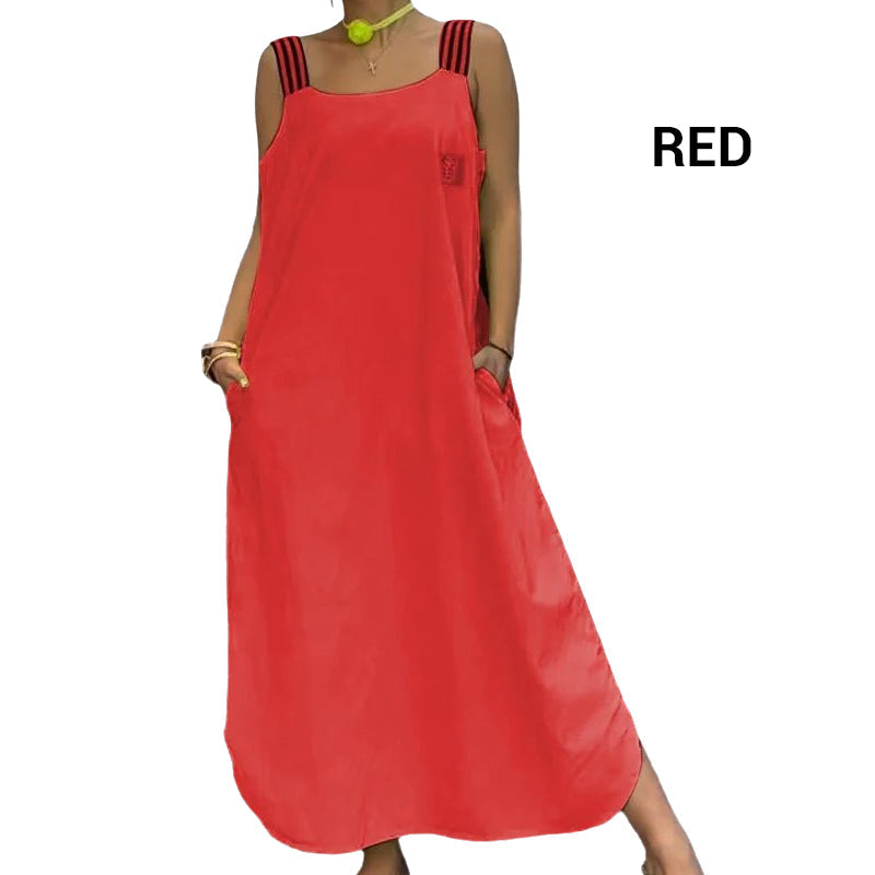 Széles pántos maxi ruha zsebekkel