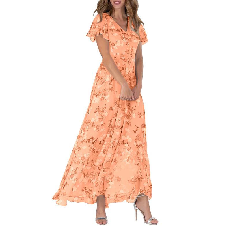 🌸 Könnyű, rövid ujjú, virágmintás maxiruha【M-3XL】