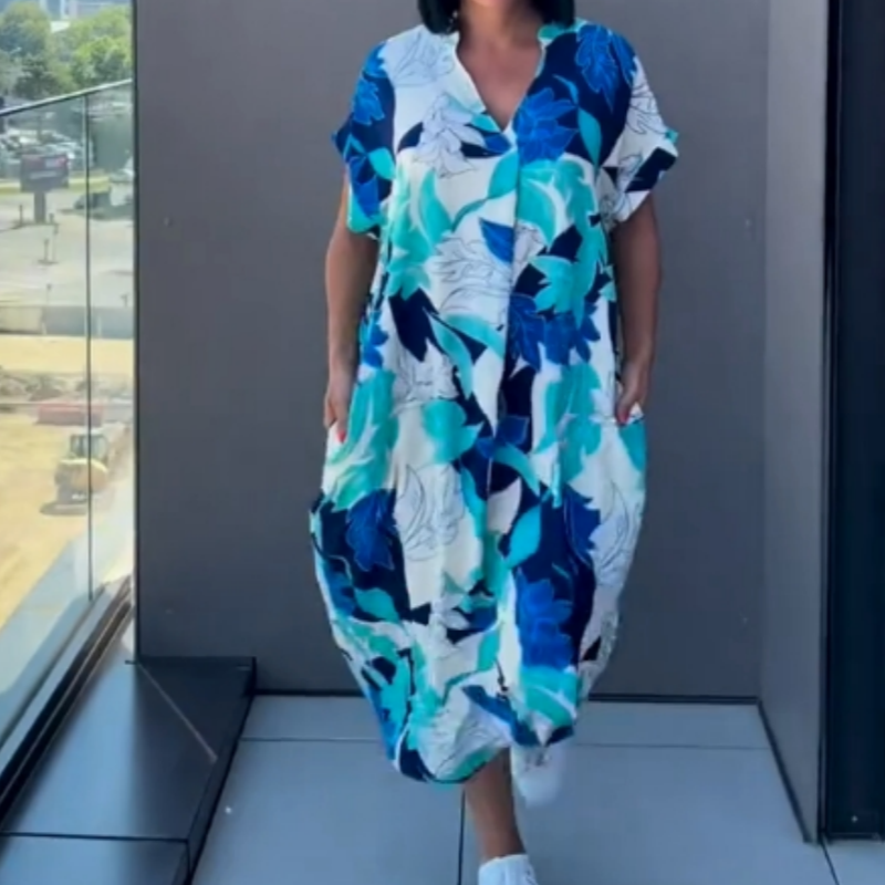 🌿Elegáns női ruha V-nyakú mintával