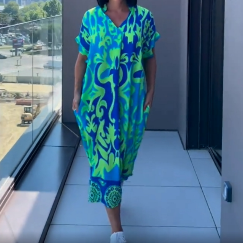 🌿Elegáns női ruha V-nyakú mintával