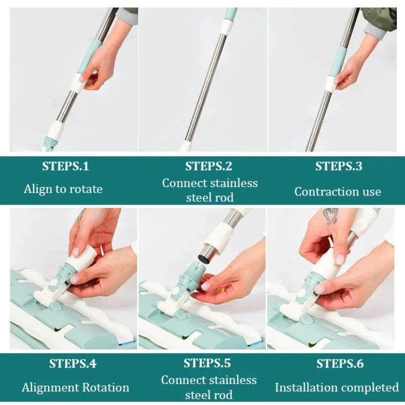 Nagy, lapos felmosófej rozsdamentes acél rúddal