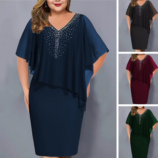 ✨Sifon V-nyakú ruha strassz berakással