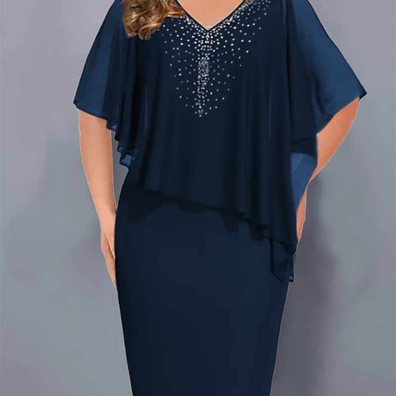✨Sifon V-nyakú ruha strassz berakással