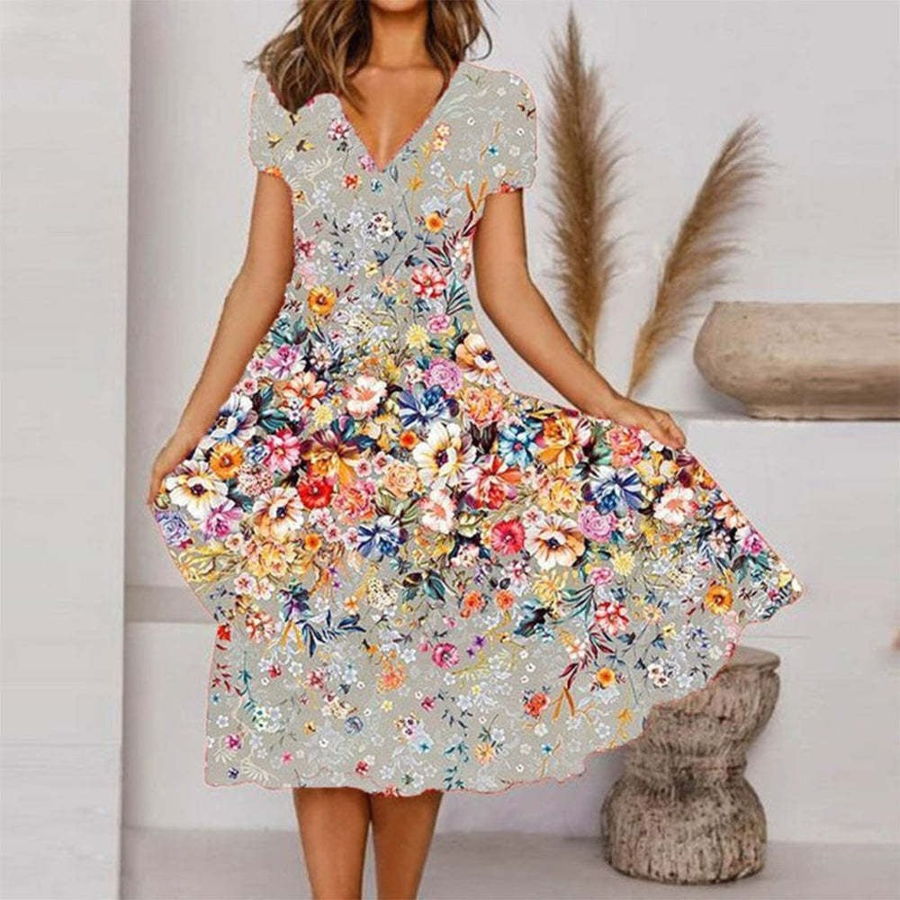 【S-4XL】🌺Női Flowy V-nyakú nyomtatott ruha