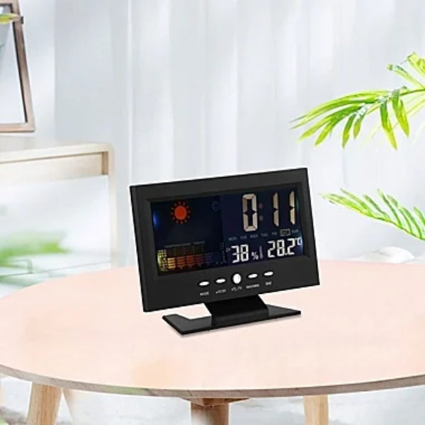 🔥LED-es asztali digitális ébresztőóra hőmérséklet-, páratartalom-mérővel és időjárás-előrejelzéssel