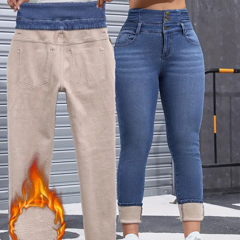 👖Meleg és kényelmes női farmernadrág polár béléssel