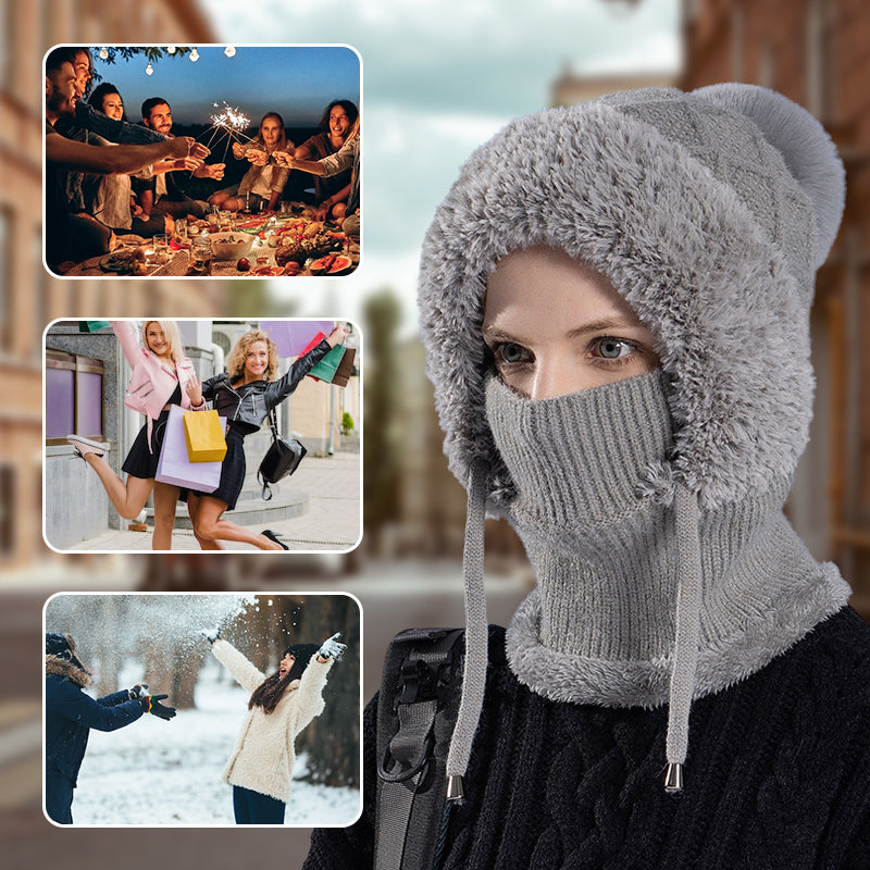 🔥Új ajánlat – stílusos, vastag kötött téli sapka – meleg arcvédővel és sállal